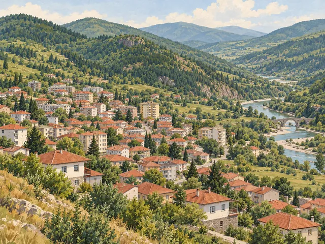 Eğridere (Ardino) bölgesi için yerleşim ve tepeler illüstrasyonu
