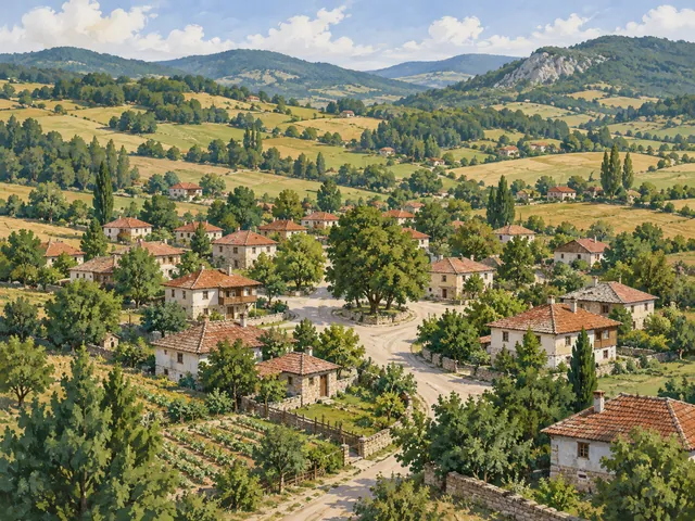 Karagözler (Çernooçene) bölgesi için yerleşim ve tepeler illüstrasyonu