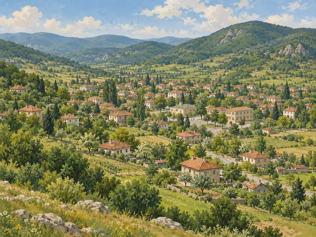 Kızılağaç (Kirkovo) bölgesi için yerleşim ve tepeler illüstrasyonu