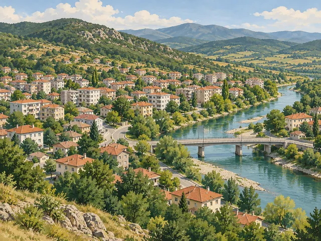 Koşukavak (Krumovgrad) bölgesi için yerleşim ve tepeler illüstrasyonu